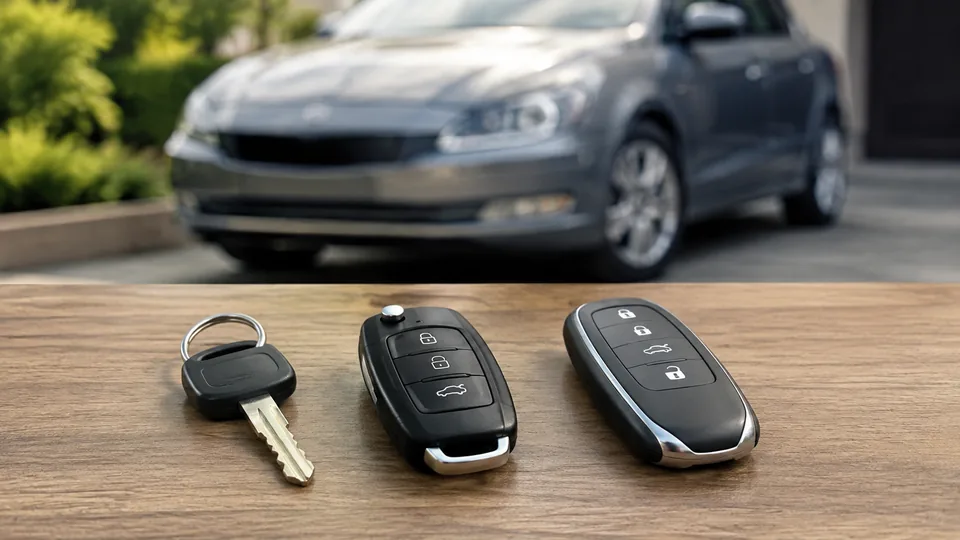 Editorial image of different car key and fob types for car key replacement and programming guidance