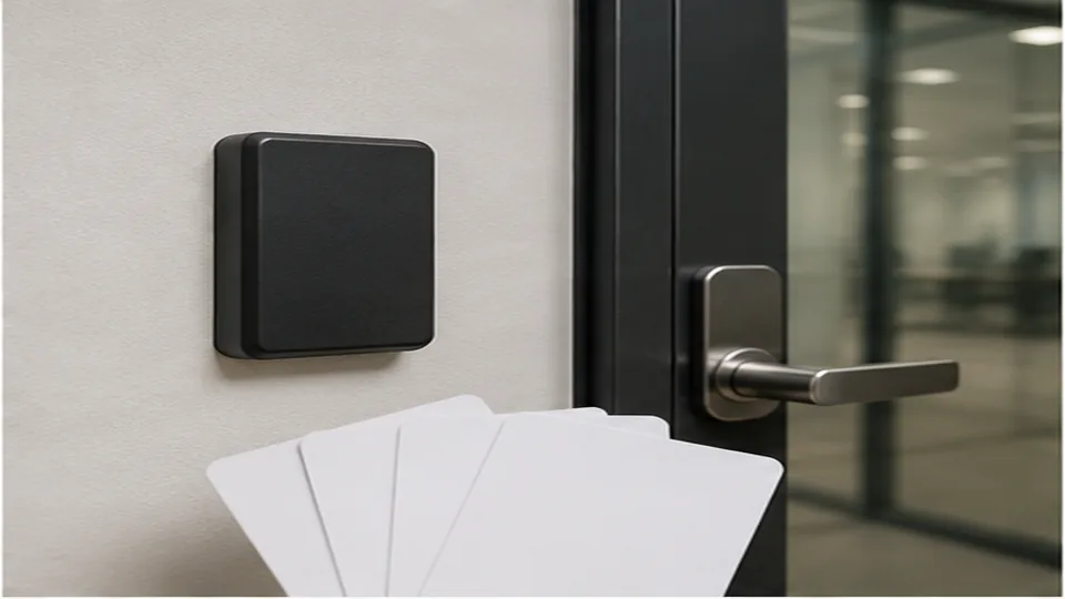 Editorial image of business door hardware and organized keys for access control systems planning in Atherton