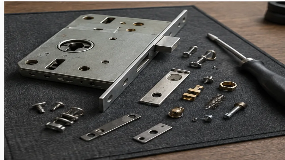 Editorial image of business door hardware and organized keys for commercial lock repair planning in Atherton