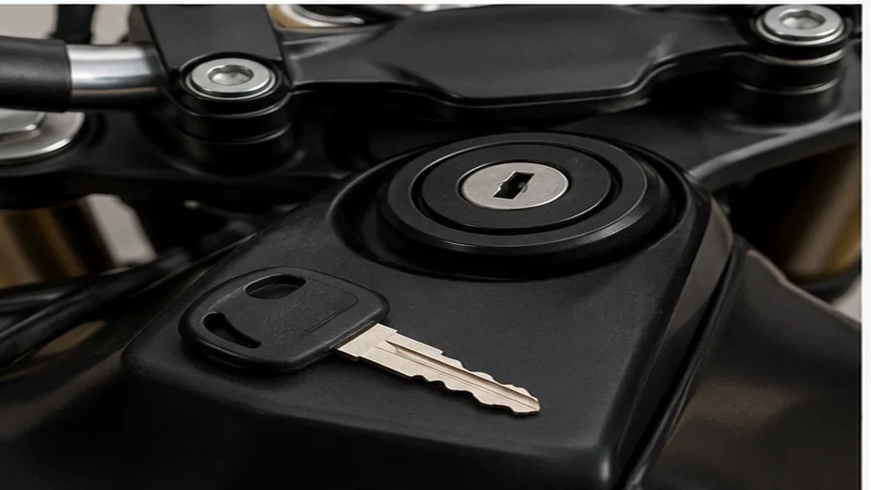 Editorial image of vehicle key and lock details for motorcycle key replacement planning in Atherton