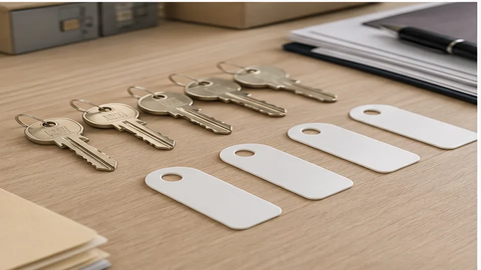 Editorial image of business door hardware and organized keys for apartment and property management rekeying planning in Atherton